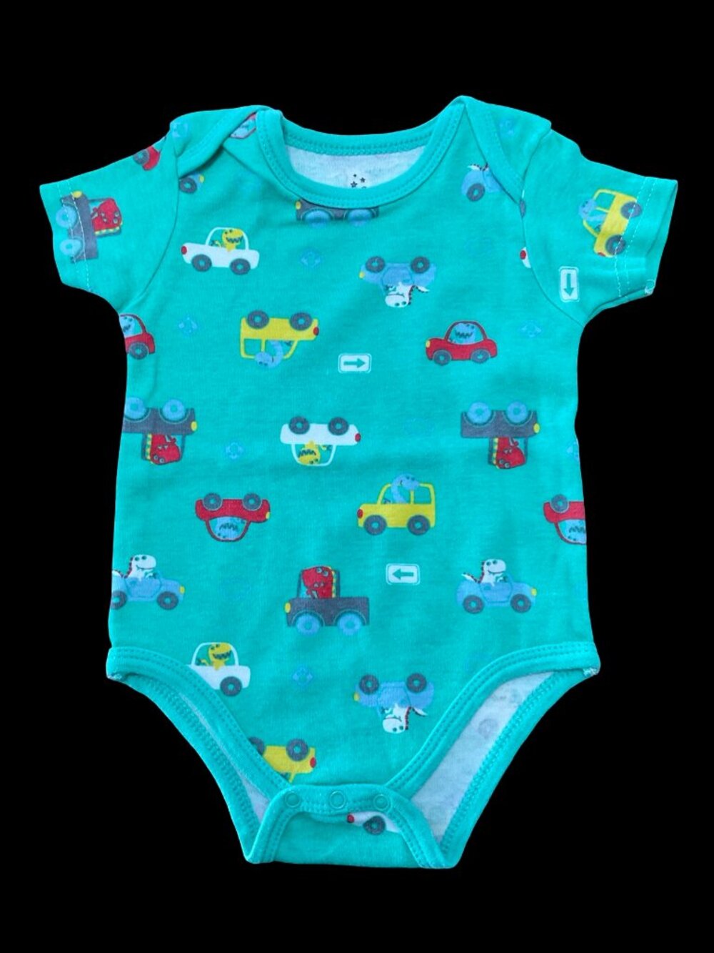 🌻10/$25 - Green Vehicle Print Onesie w/ Dinosaurs